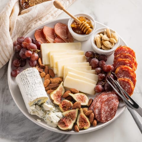 A beautiful 2026 Wine Pairing Board overflowing with cheeses, meats, and fresh fruits, ready to serve.