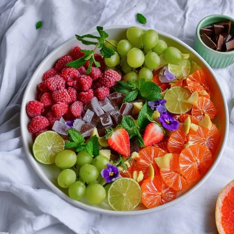 Fresh fruits, herbs, and sweets beautifully arranged: the perfect Bubbly Bar New Years Eve Garnish Tray.