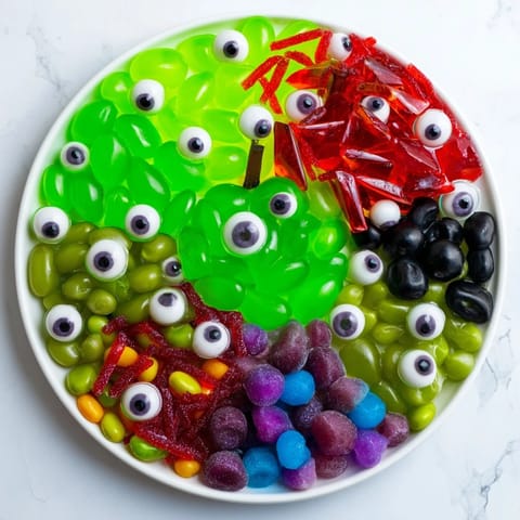 Pile of colorful Poison Apple Candy, perfect for a party, with shimmering glitter and spooky candy decorations.