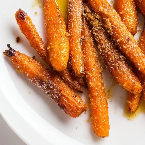 Golden Parmesan Baby Carrot Chips tossed in honey and olive oil, served warm.