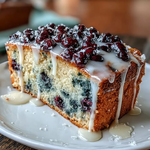 Moist lemon blueberry loaf with juicy berries and a glossy citrus glaze, perfect for baby showers or brunch gatherings.  