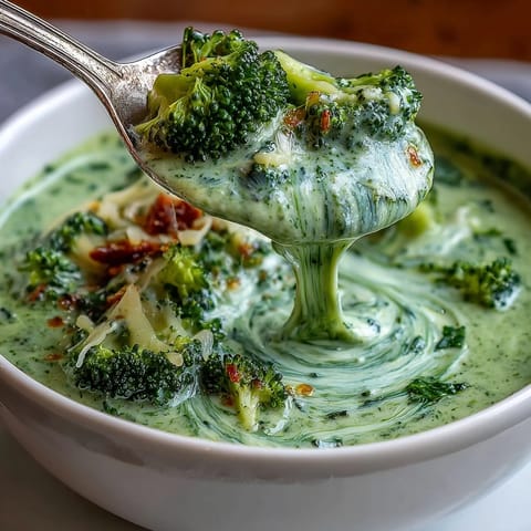Creamy broccoli cheddar soup lightened with Greek yogurt, garnished with extra cheese and fresh herbs in a white bowl.  