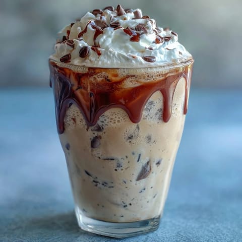 Creamy vanilla bean frappuccino with cold brew ice cubes, whipped cream topping, and vanilla bean flecks.  