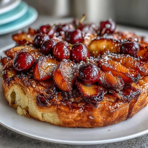 Golden Summer Stone Fruit Galette with Frangipane, featuring juicy peaches, plums, and cherries over rich almond cream, wrapped in a rustic, flaky pastry crust.