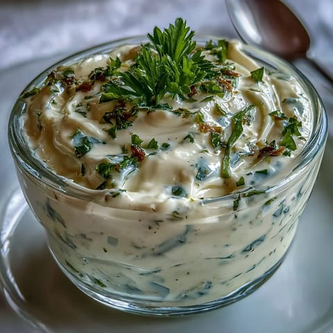 Creamy homemade garlic aioli with a rich, garlicky aroma, perfect for dipping crispy fries or fresh vegetables.