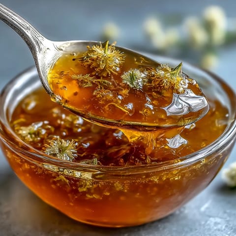 A jar of golden dandelion jelly, delicately floral and spreadable, perfect for morning toast.