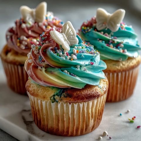 Spring Cupcakes with Pastel Butterfly Buttercream featuring delicate vanilla cupcakes topped with swirled pastel buttercream and edible butterfly toppers.