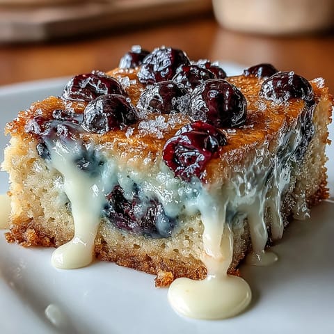 Golden baked white chocolate lemon blueberry blondies ready to serve with berries.