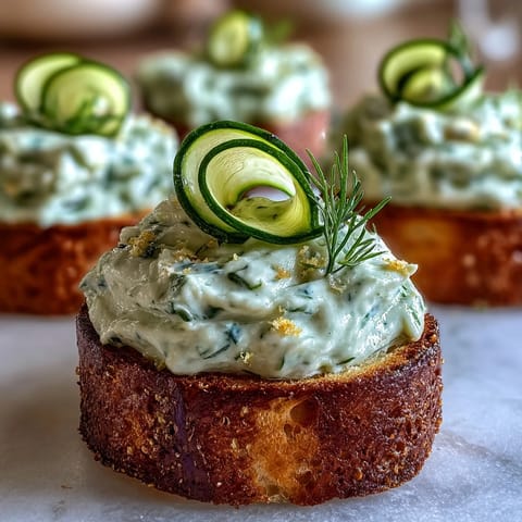 Derby Day Benedictine Cucumber Canapés: creamy spread on crisp bread, garnished with dill.