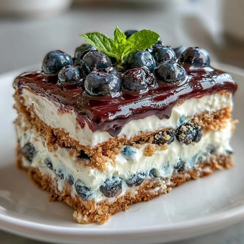 Lemon Blueberry Icebox Cake, a no-bake dessert with bright lemon cream and juicy berries.