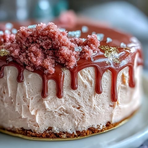 Blush pink Rosé Velvet Cake, drizzled with enticing gold for a festive touch.