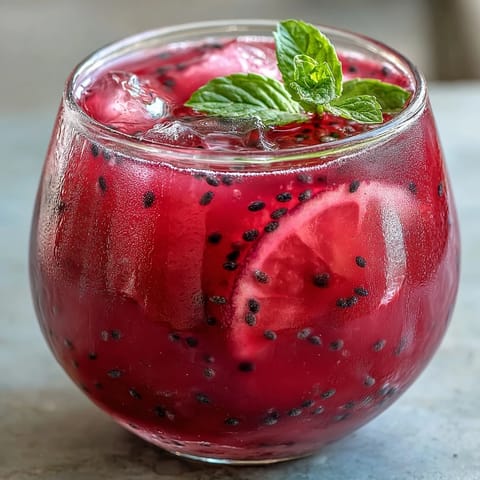 Dragon Fruit Lemonade with Chia Seeds: a vibrant pink, icy drink with visible seeds.