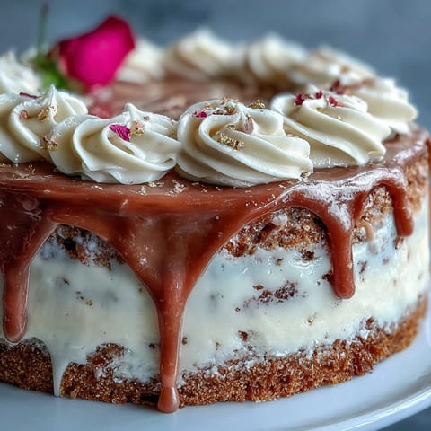 Bridal Shower Rosé Velvet Cake glistening with edible gold drip.