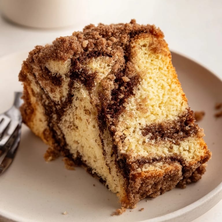 Golden-brown Classic Cinnamon Swirl Coffee Cake bursting with sweet cinnamon flavor and warmth.  