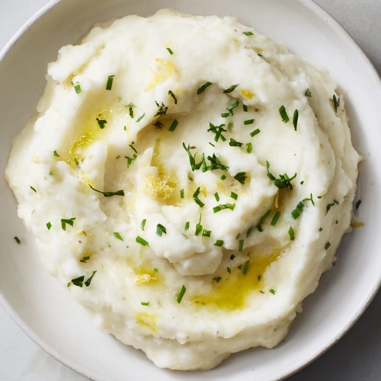 Enjoy this comforting garlic and herb cauliflower mash, light yet satisfying for a gluten-free meal.