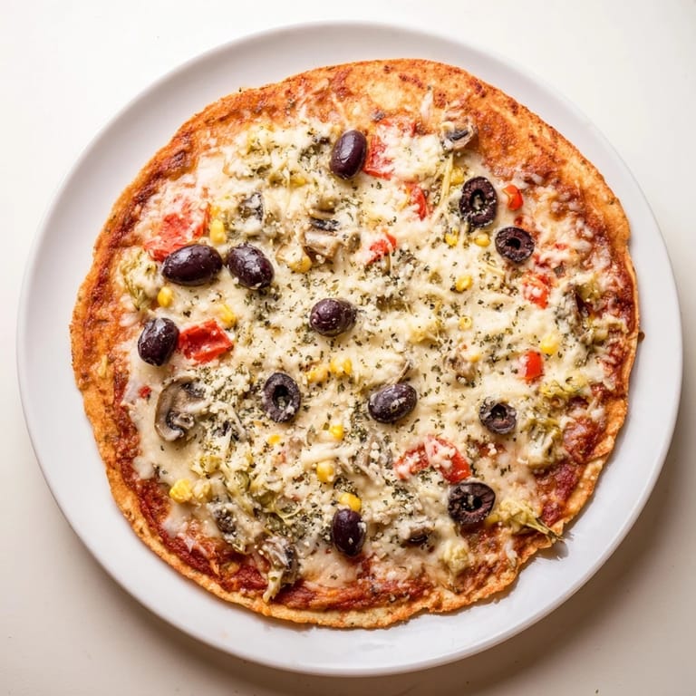 Golden tortilla pizza, showcasing a close-up of the flavorful melted cheese and fresh pantry additions.