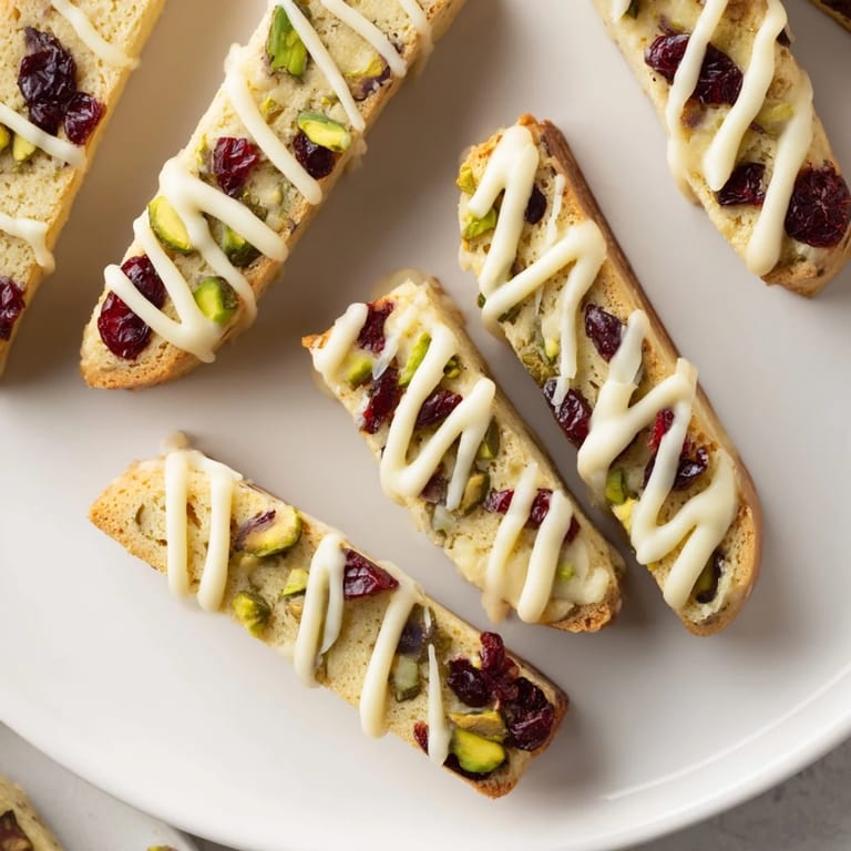 These homemade White Chocolate Cranberry Pistachio Biscotti showcase a delightful mix of textures and flavors after baking.
