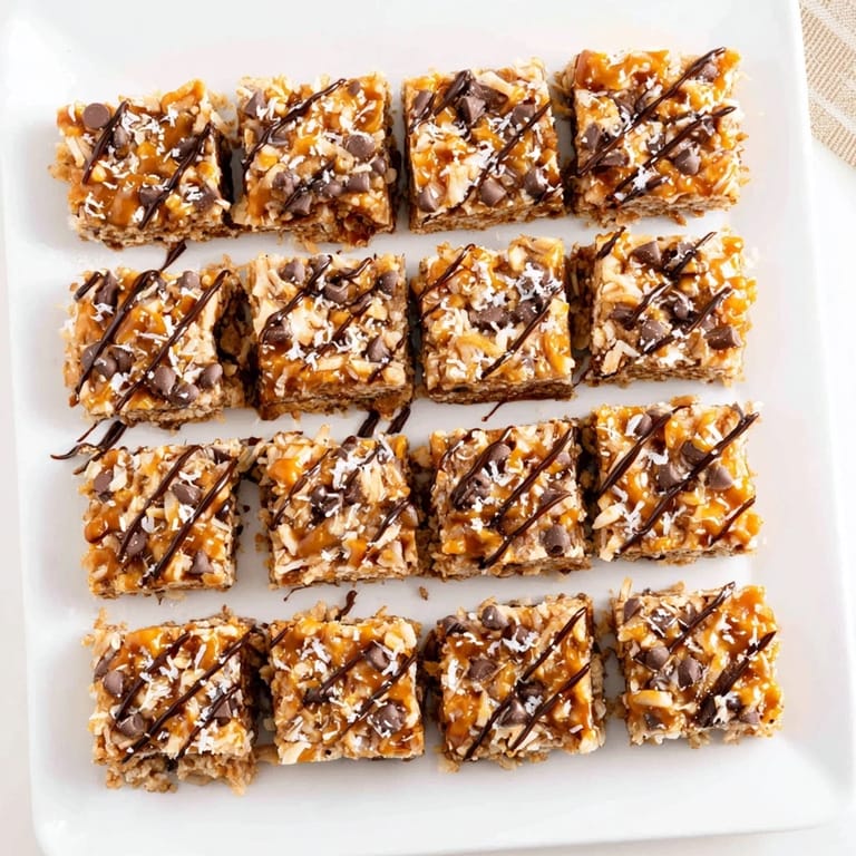 Fudgy, chewy seven-layer magic bars, drizzled with sea salt caramel; a sweet and salty treat.