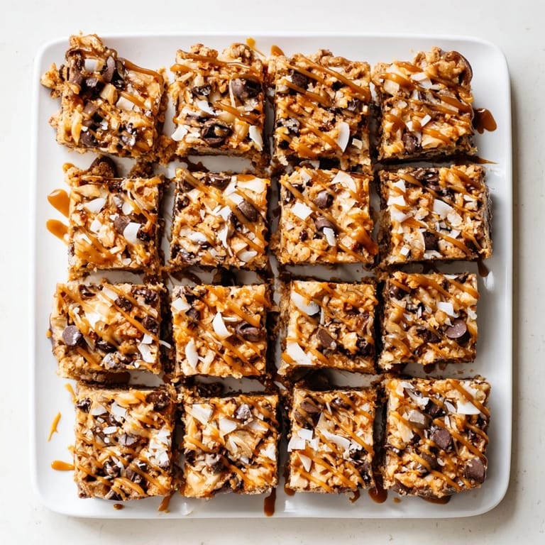 Close-up of golden-baked seven-layer magic bars; a decadent dessert perfect for any occasion.
