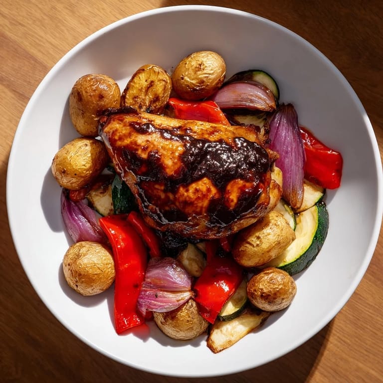 One-pan Black Garlic and Balsamic Chicken Sheet Pan bursts with roasted flavors, featuring tender chicken and caramelized vegetables.