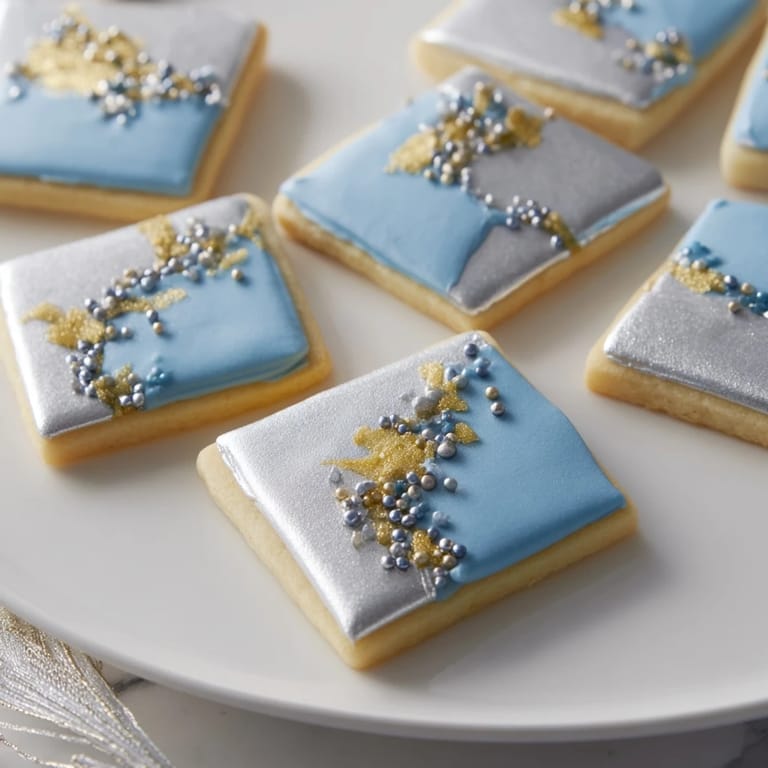 An Engagement Ring Diamond Dessert Tray features a stunning array of iced cookies with edible gems and colorful berries.