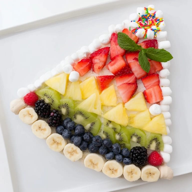 Vibrant Happy Birthday Cake Slice Fruit Board scene, loaded with fresh fruit and festive sprinkles for a party.