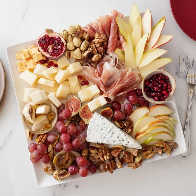 Showstopping Éclat d’Étoiles Planche de Noël: A visually appealing holiday charcuterie board brimming with savory and sweet ingredients.