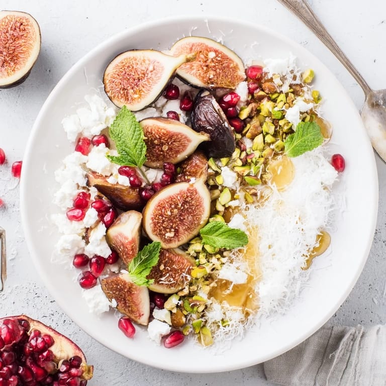 A vibrant Winter Fruit: Fig and Date Snowdrift Platter, artfully garnished with snowy coconut and pistachios.