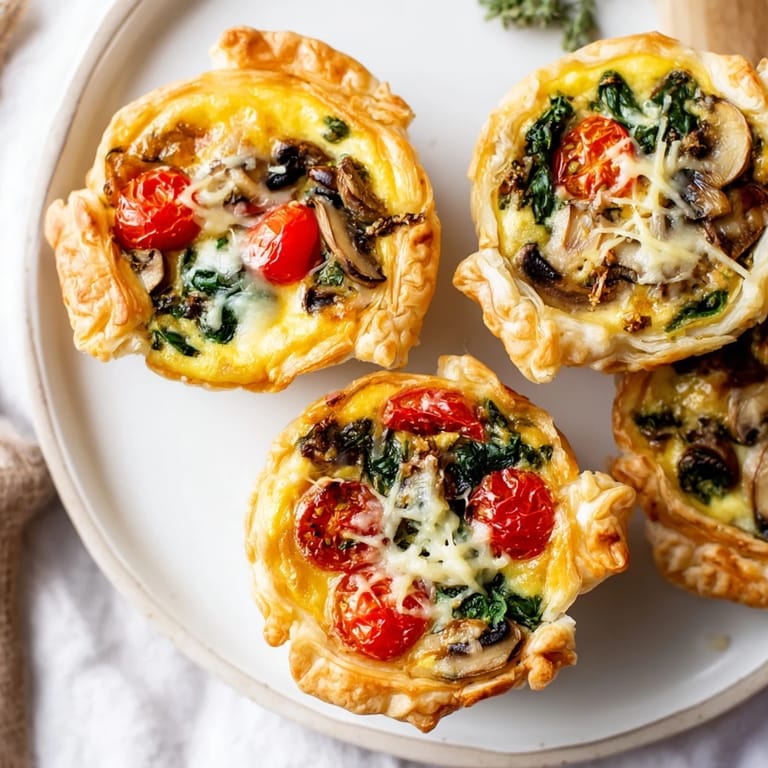 A delicious view of the Mini Quiche Holiday Village Board, offering warm savory quiches with creamy fillings.