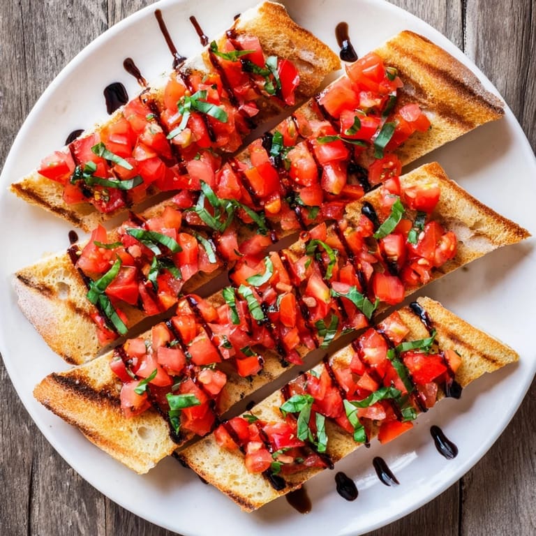 Fresh basil and juicy tomatoes top crispy Bruschetta toasts, perfect for sharing at any gathering.