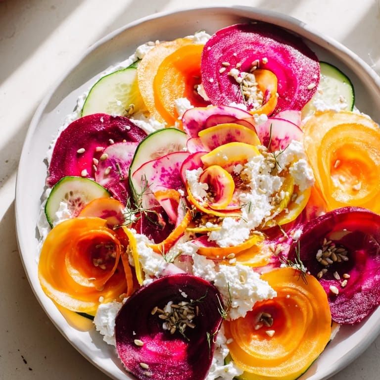 A delicious vegetarian Radial Symmetry Sunburst salad offering a visually striking, colorful, and healthy meal.