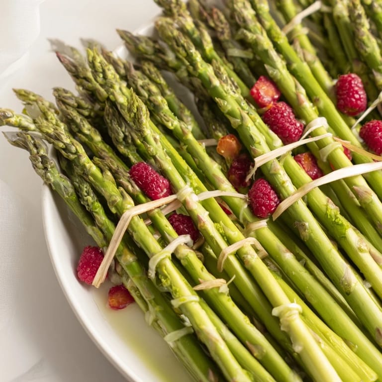 Delightful Botanical Lattice appetizer, presenting a colorful, gluten-free blend of asparagus, berries, and herbs.