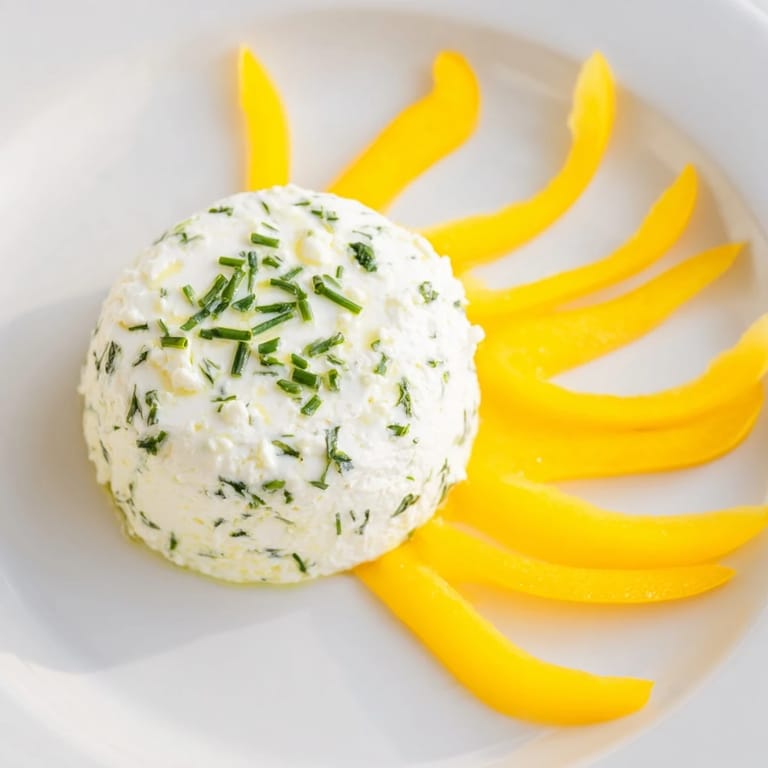 Brightly colored Tuscan Sunburst, a summer appetizer featuring bell peppers and creamy goat cheese.