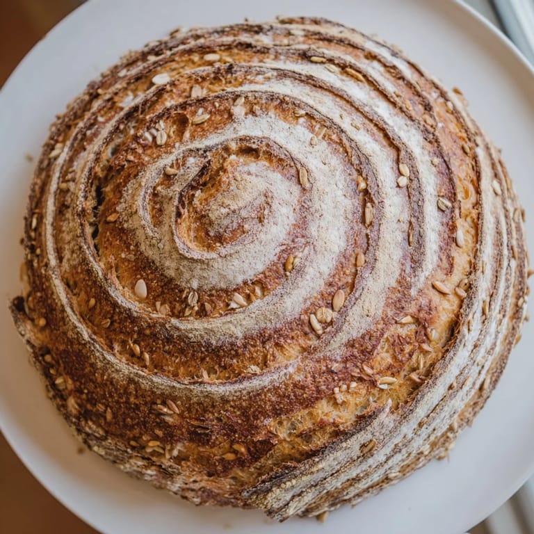 A close-up of Fibonacci Spiral Growth Bread showing the intricate spiral design with varied textures.