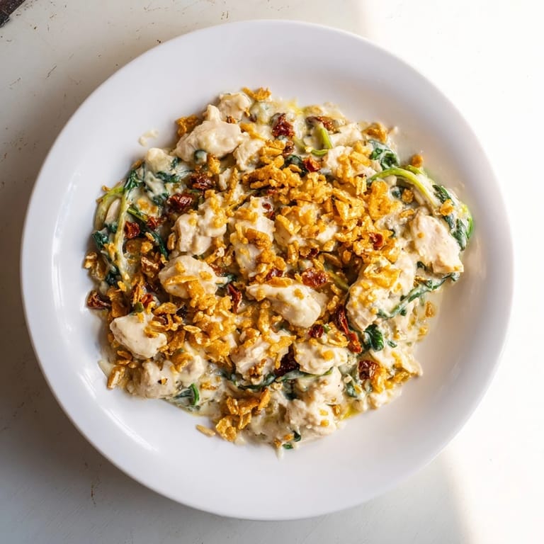 In the oven, the flavorful Marry Me Chicken Casserole is golden and bubbly, perfect comfort food.