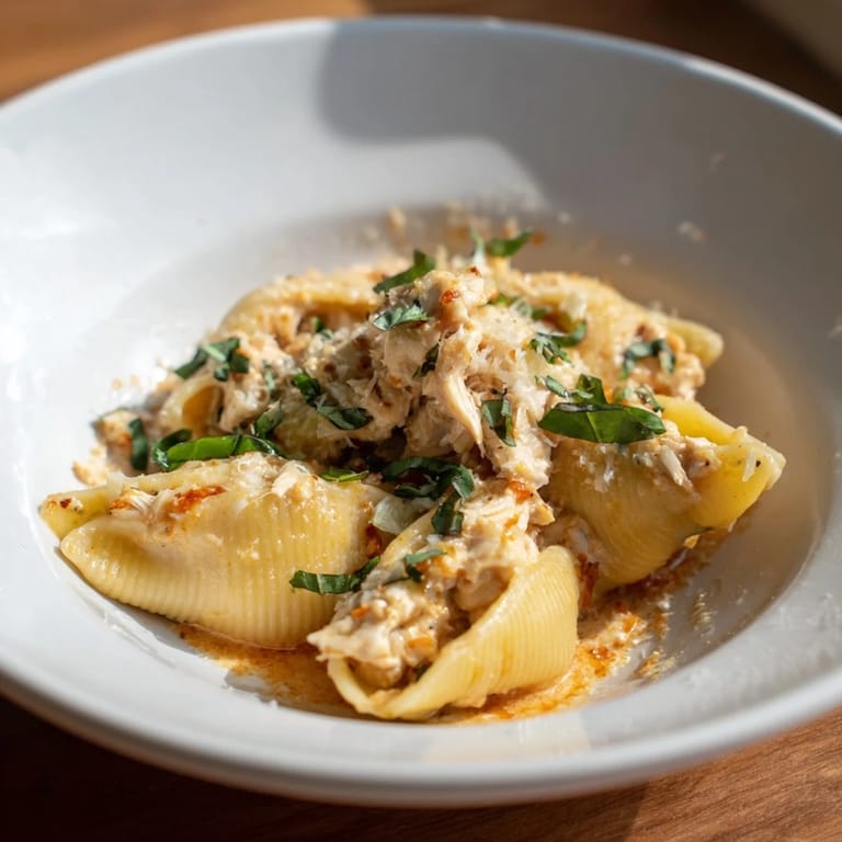 Golden-baked Marry Me Chicken Stuffed Shells, a comforting dish with rich, sun-dried tomato sauce that's ready to serve.