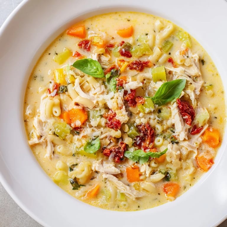 This hearty Marry Me Chicken Soup features a creamy broth with sun-dried tomatoes and pasta.