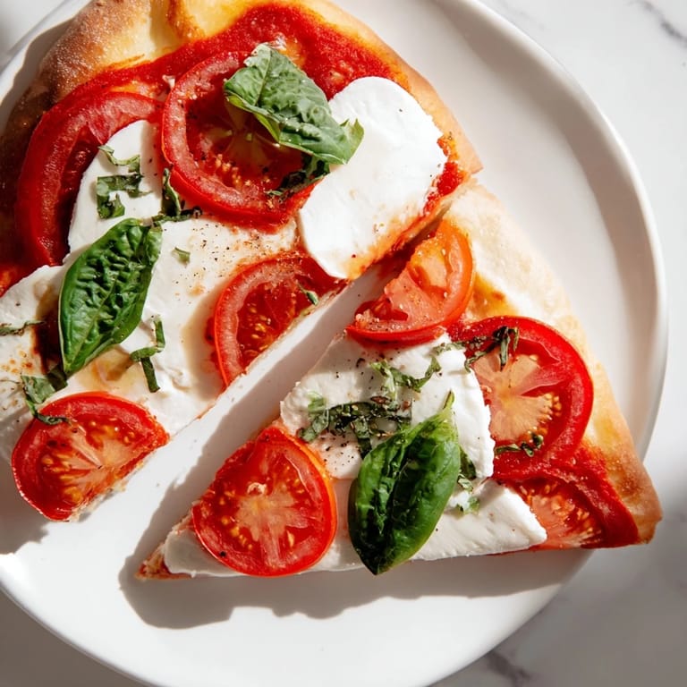 Golden edges and fresh tomatoes highlight this flavorful Quick Margherita Naan Pizza, perfect for a fast dinner.