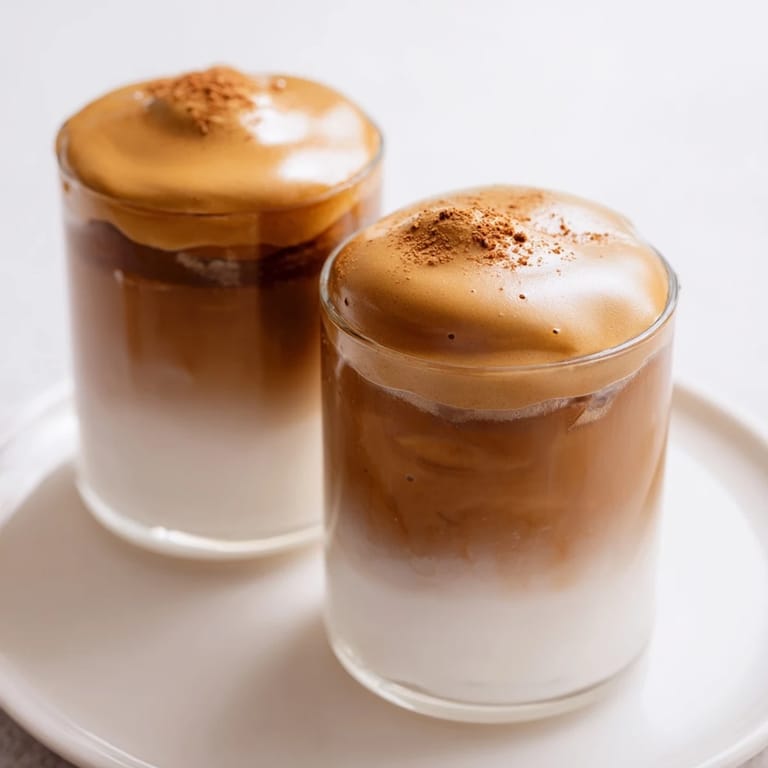 A close-up of a frothy Brown Sugar Dalgona Latte showcasing the coffee's caramel color, perfect for summer.