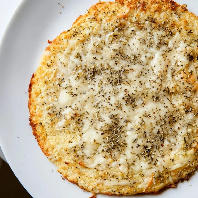 Homemade cauliflower pizza crust, a gluten-free base, ready to be topped with vibrant vegetables and cheese.