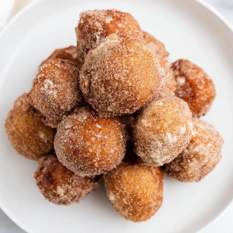 A close-up of fluffy air fryer cinnamon donuts, invitingly dusted with cinnamon-sugar topping and ready to enjoy.