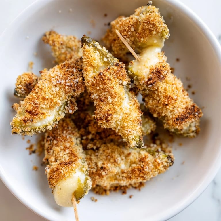 Close-up of crispy, fried Crispy Chickle Bites, showing the melty cheese and crunchy exterior.