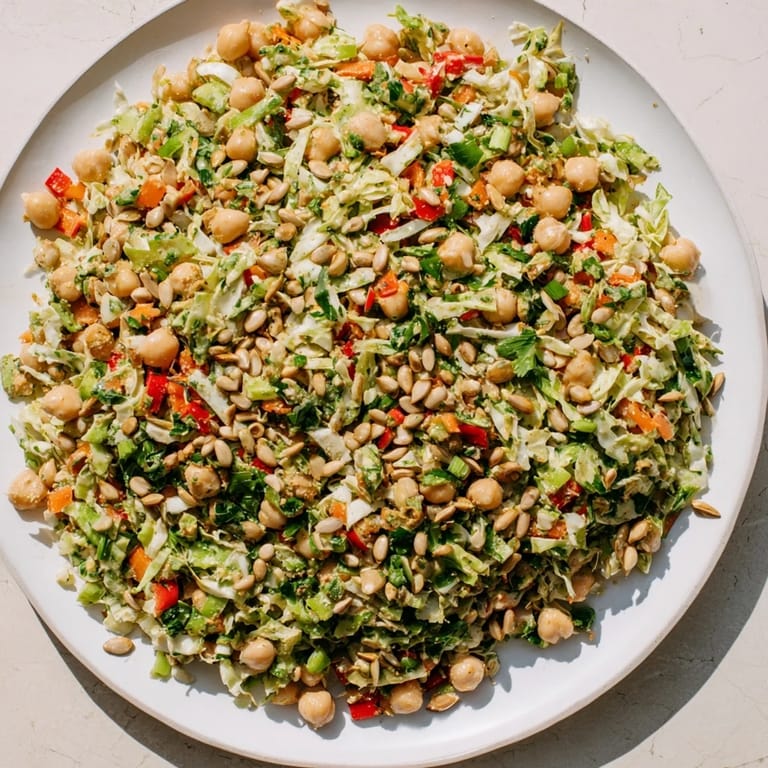 Close-up of a refreshing fiber-forward chickpea salad, perfect for a light, healthy vegan lunch.