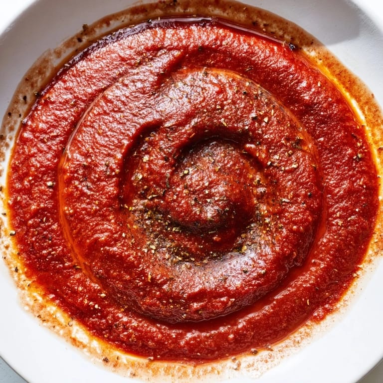A close-up of the vibrant, flavorful Instant Creamy Marinara Hack, perfect for pizza or dipping crusty bread in.