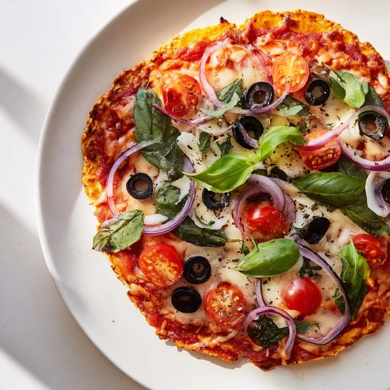 A close-up of a perfectly baked Crispy Tortilla Pizza ready to be sliced and enjoyed.