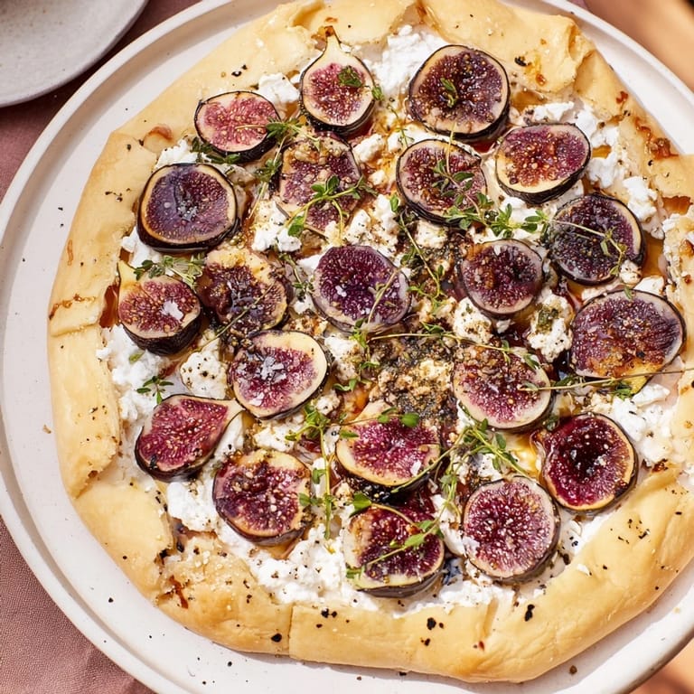 A close-up view of the savory-sweet puff pastry truffle pizza, a vegetarian delight, ready to be sliced and served.