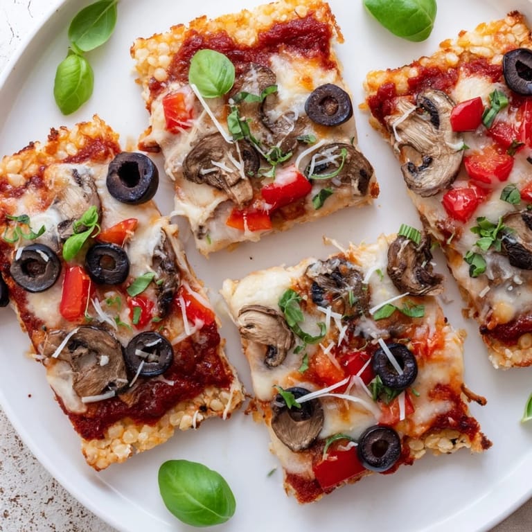 Savory Rice Cake Pizza Squares, a gluten-free delight, showing off melty cheese on rice cakes.