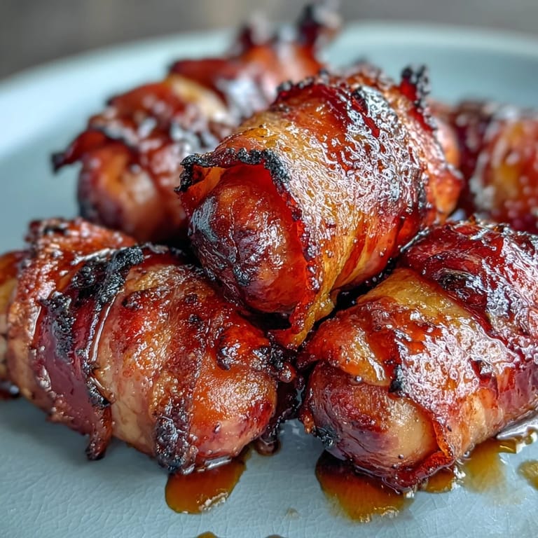 Appetizer perfection: Bacon-wrapped smokies baked golden brown, ready for parties.