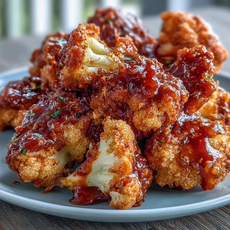 Spicy Buffalo cauliflower wings cooked in the air fryer, served with celery sticks for a satisfying appetizer.