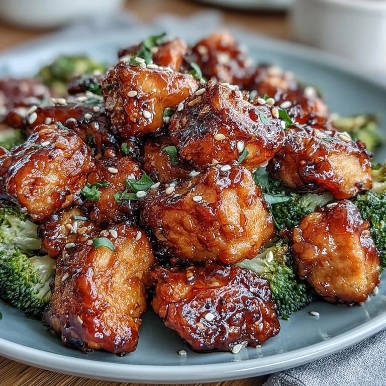 Sweet and savory honey garlic chicken bites with broccoli, perfectly air-fried for a quick and healthy meal.  